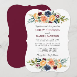 Convites Casamento de Borgonha Floral Mistura