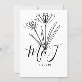 Convites Casamento de Botânica com Linha Floral Minimalista