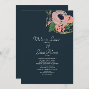 Convites Casamento de Botânica Floral Rosa Rosa Rosa Rosa R