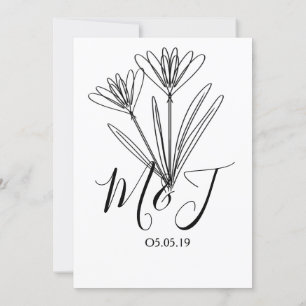 Convites Casamento de Botany com Linha Floral Minimalista