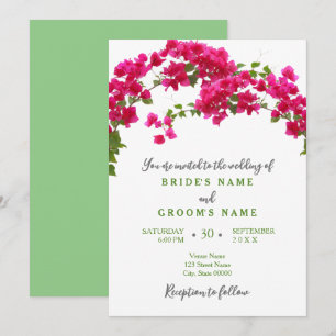 Convites Casamento de Bougainvillea verde-tropical fuchsia