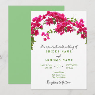 Convites Casamento de Bougainvillea verde-tropical fuchsia