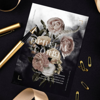 Convites Casamento de Bouquet Rosa Negra-Fumaça