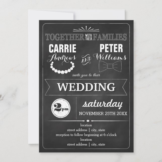 Convites Casamento de Bowties e Pérolas (Frente)