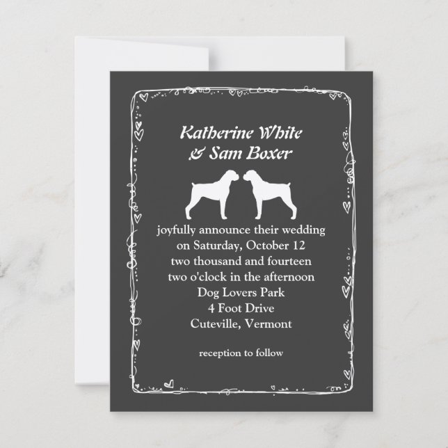 Convites Casamento de Boxer Dog Silhouettes (Frente)