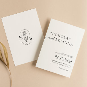 Convites Casamento de Branca Negra Moderna Minimalista