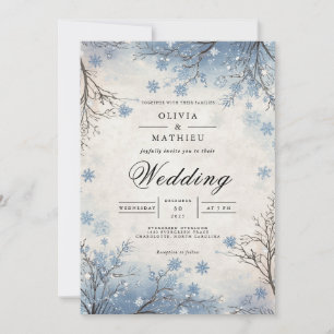 Convites Casamento de Branch de inverno Azul Frosty