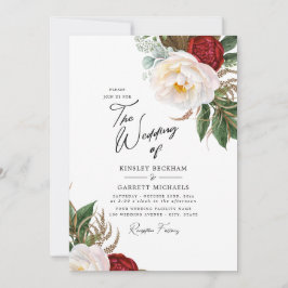 Convites Casamento de Brancos Personalizáveis de Peônias de