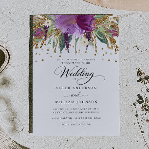 Convites Casamento de Brilho Floral Amethystia Espelhante