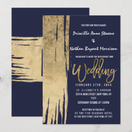 Convites Casamento de Brushstrokes Simples Douradas Azuis d
