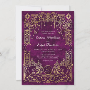 Convites Casamento de Bruxa Burgundy Tarot Gótico