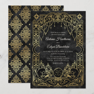 Convites Casamento de Bruxa Gótica de Halloween com Tarot
