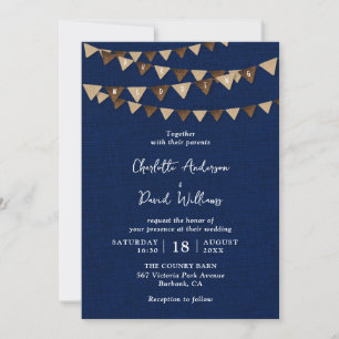 Convites Casamento de Bunting Blue Burlap Marinho Rustic