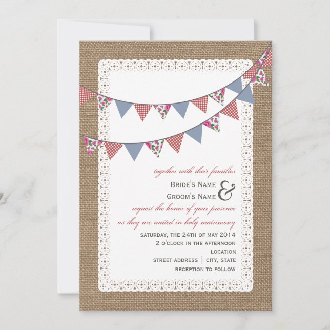Convites Casamento de Bunting Gingham & Floral Inspirado em (Frente)