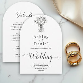 Convites Casamento de Buquê Brida Branca e Preta Simples Mo