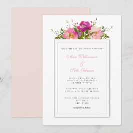 Convites Casamento de Buquê de Aquarela Cor-de-Rosa Simples