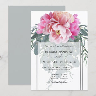 Convites Casamento de Buquê de Cinza de Prata Rosa-Rosa-Blu