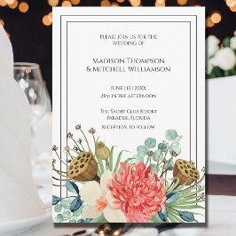 Convites Casamento de Buquê de Cores de Água de Boho Selvag