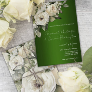 Convites Casamento de Buquê de Emerald Green e White Rose
