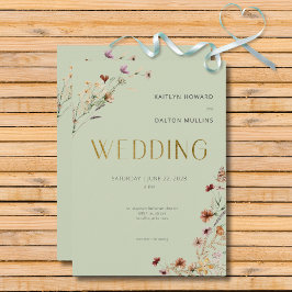 Convites Casamento de Buquê de Flor Selvagem Verde Moderno
