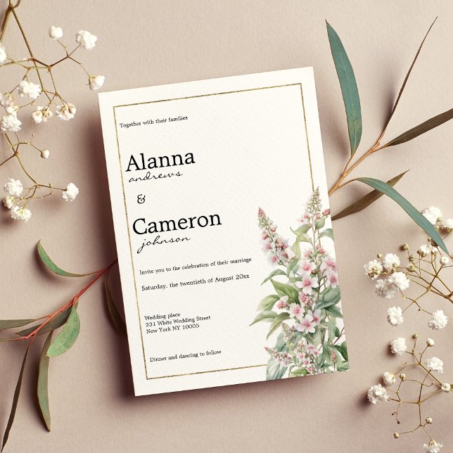 Convites Casamento de buquê de horta rosa-botulínica (Botanical pink mint flower bouquet wedding)