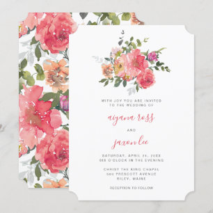 Convites Casamento de Buquê de Peony de Cor de Água Rosa Ch