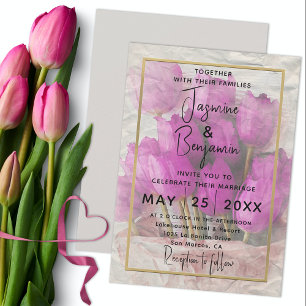 Convites Casamento de Buquê de Tulipas Rosa-d-Água
