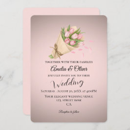 Convites Casamento de Buquê de Tulipas Rosa Elegante