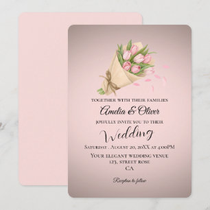 Convites Casamento de Buquê de Tulipas Rosa Elegante