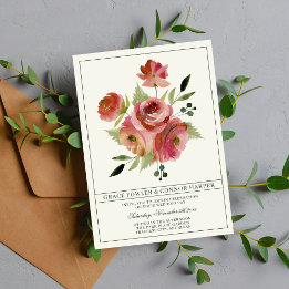 Convites Casamento de Buquê Evergreen, cor-de-rosa-plana, a