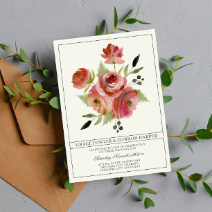 Convites Casamento de Buquê Evergreen, cor-de-rosa-voz
