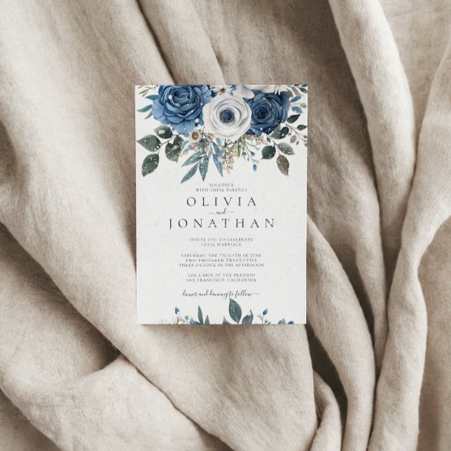 Convites Casamento de Buquê Floral Azul de inverno com Aqua (Criador carregado)