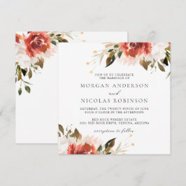 Convites Casamento de Buquê Floral Branco e Vermelho Sutil