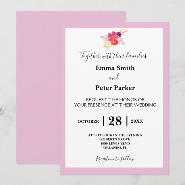 Convites Casamento de Buquê Floral Personalizado (Frente/Verso)