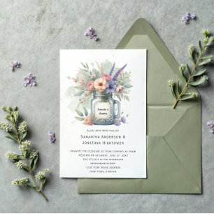 Convites Casamento de Buquê Floral Rustic Mason Jar  