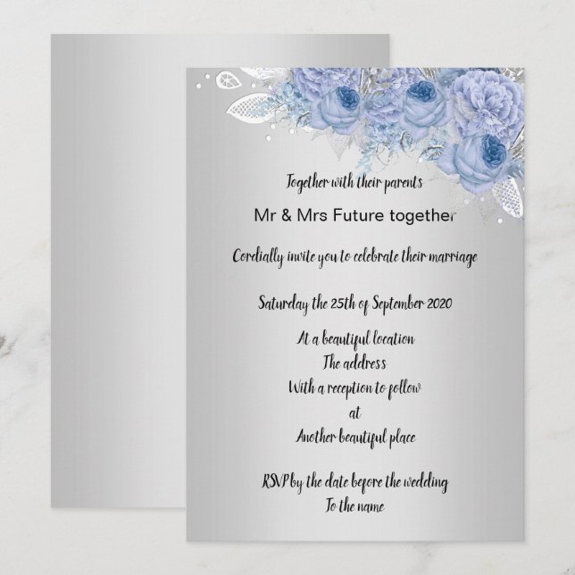 Convites Casamento de Buquê Lilac floral Silver Metálico (Frente/Verso)