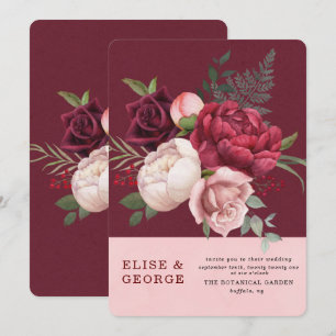 Convites Casamento de Buquês de Península Borgona e Rosa-Es