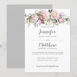 Convites Casamento de Buquês de Rosas de Suor Cor-de-Rosa-B