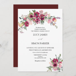 Convites Casamento de buquês florais Burgundy Blush