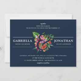 Convites Casamento de Buquês Tropicais Modernos do marinho