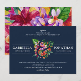 Convites Casamento de Buquês Tropicais Modernos do marinho