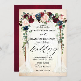 Convites Casamento de Burgundy Blush Marinho Floral Arch Ca