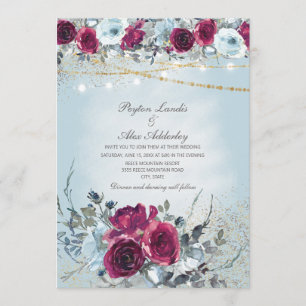 Convites Casamento De Burgundy Dusty Blue Floral