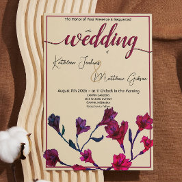 Convites Casamento de Burgundy Floral Watercolor