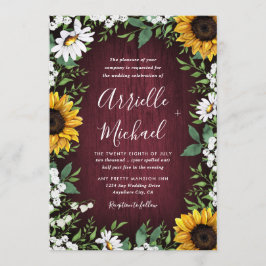 Convites Casamento de Burgundy Red Sunflower