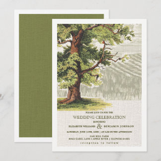 Convites Casamento de Burlap, Árvore de Carvalho de Beige V