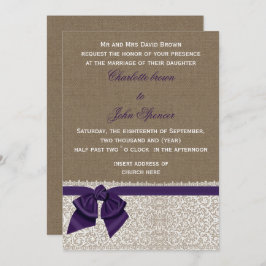 Convites Casamento de Burlap e Lace Purple