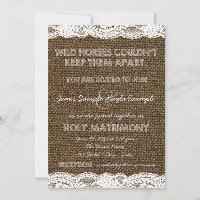 Convites Casamento de Burlap e White Lace (Frente)