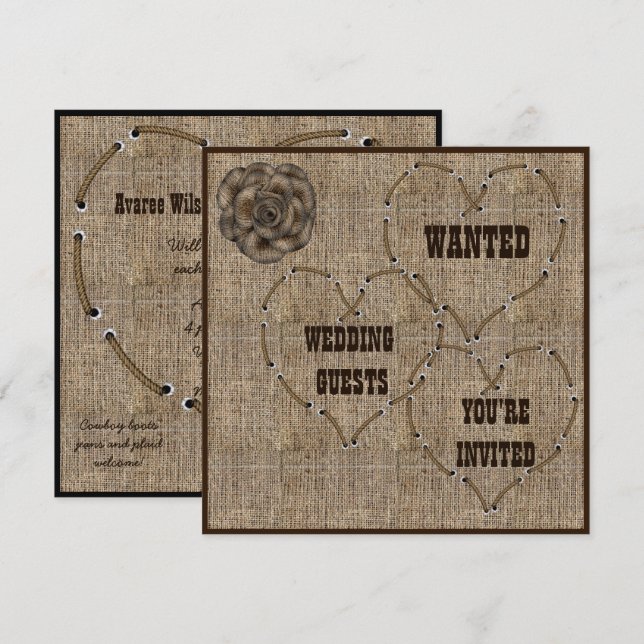 Convites Casamento de Burlap em Country Hessian (Frente/Verso)