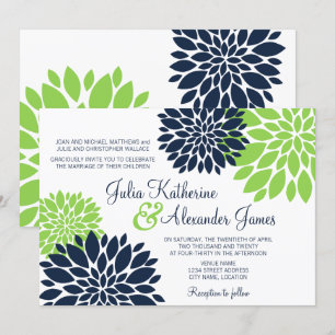 Convites Casamento de Burst Floral Azul Elegante e Azul Mar